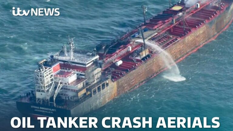 Video shows moment container ship crashes into oil tanker in North Sea