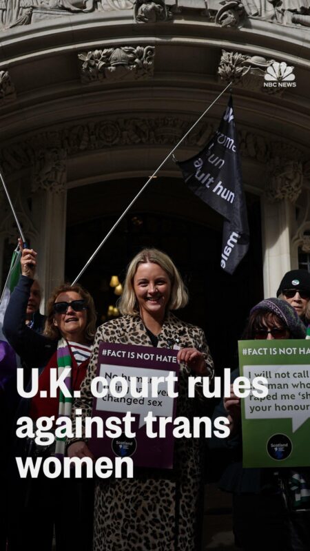 U.K. high court says trans women don’t meet definition of women under equalities law – NPR