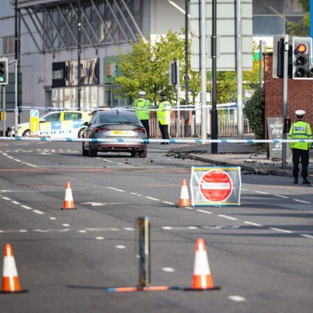 Manchester crash: Police officer hospitalised after ‘head-on collision with stolen car’ – The Mirror