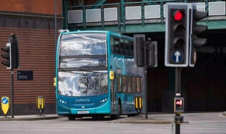 Boy injured in fall from double-decker bus window in Derby – BBC