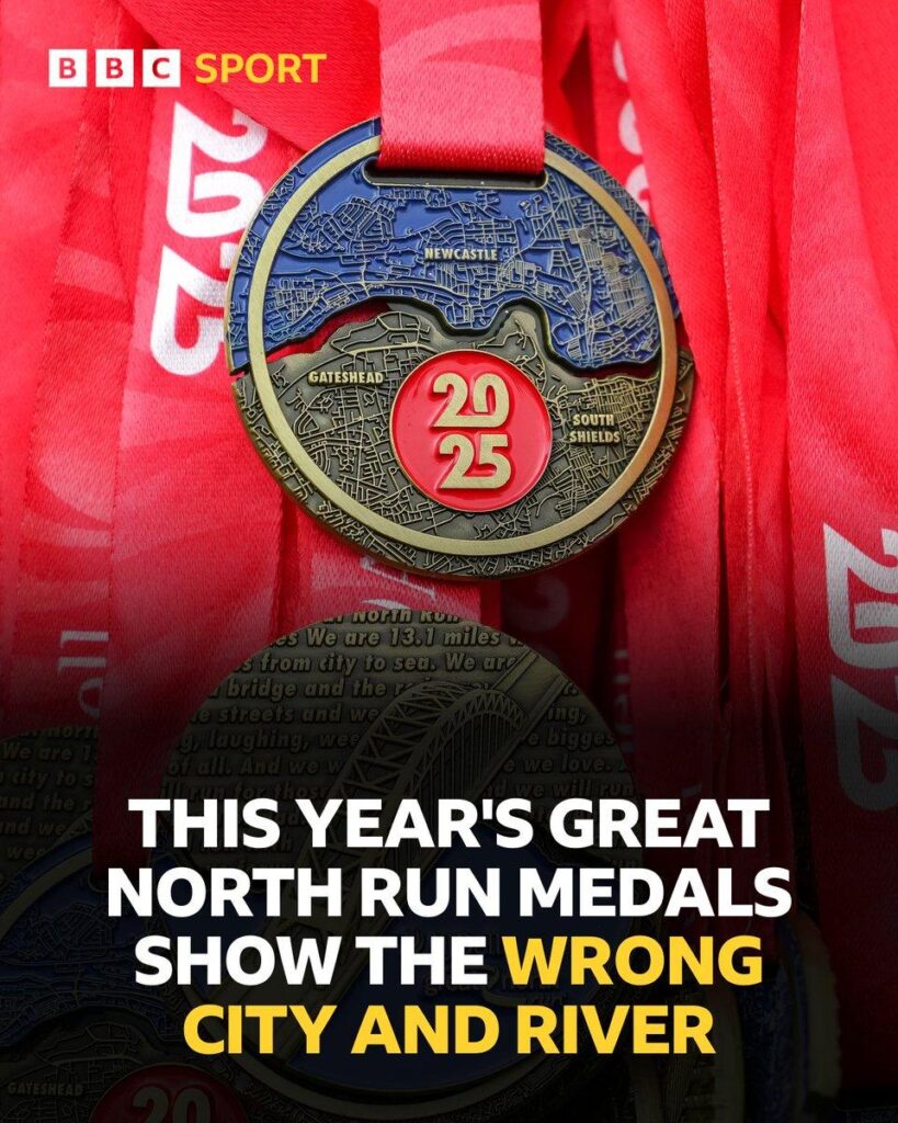 Great North Run medals show Sunderland instead of Newcastle – BBC
